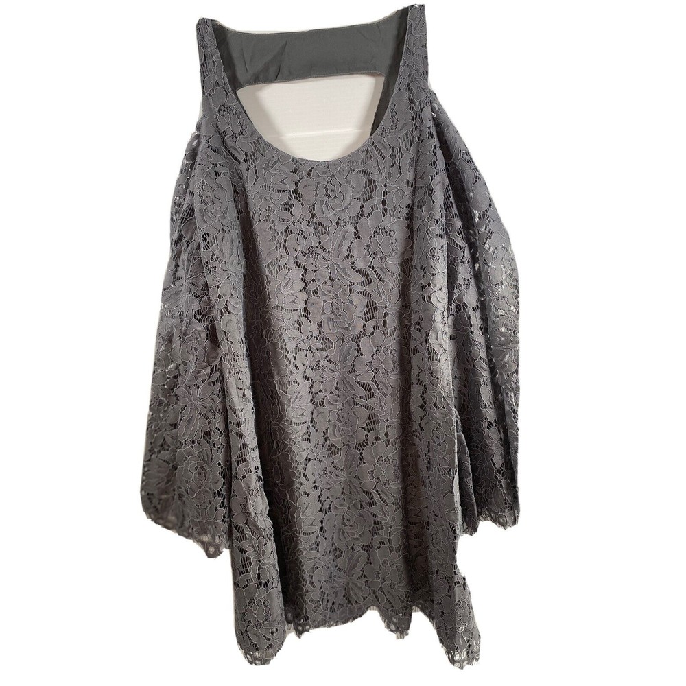 Chaser Womens Open Back Cold Shoulder Lace Overlay Mini Dress Gray Size Medium